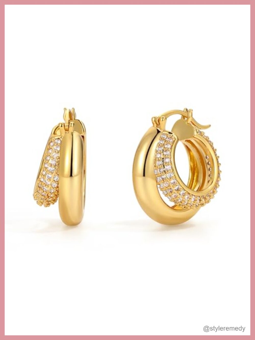 18K Gold Plated Double Hoop Earrings Cubic Zirconia Huggies Hypoallergenic